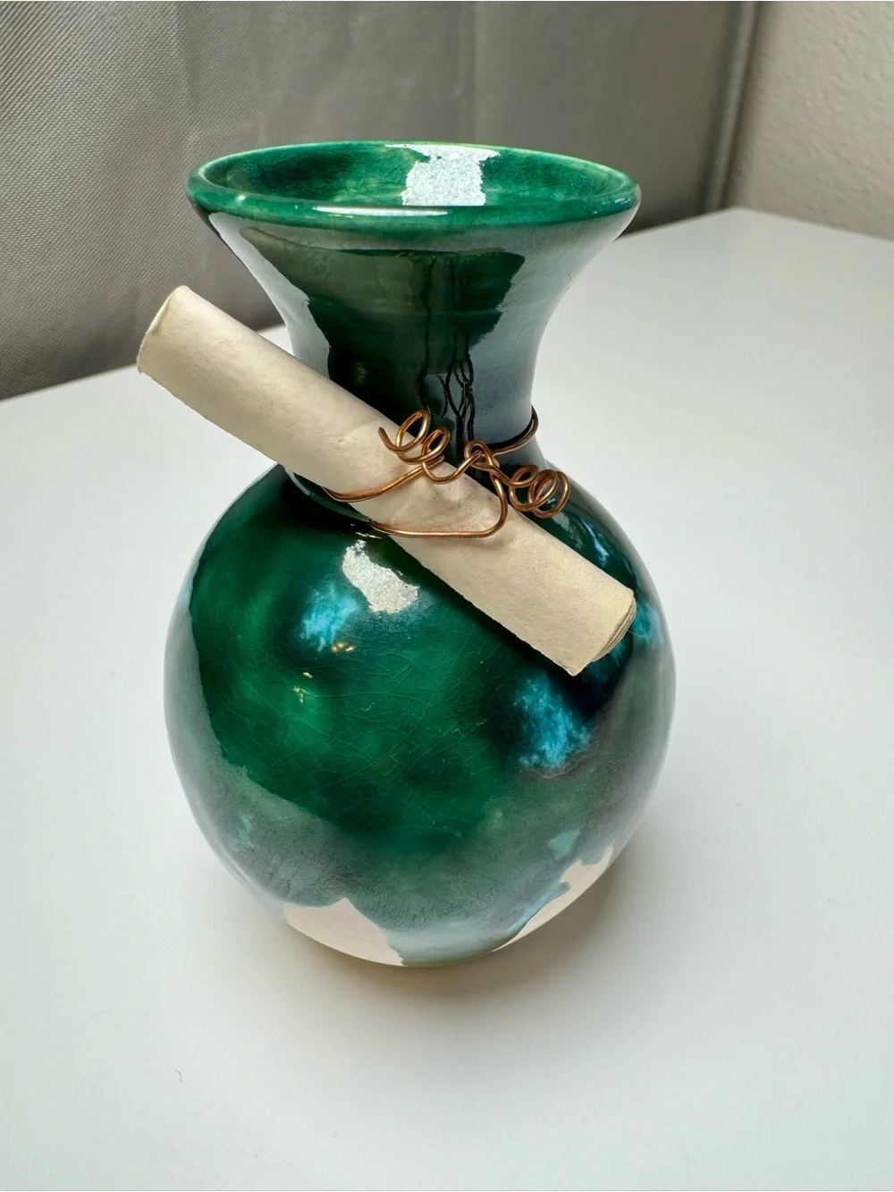 Handmade Green Glazed Ceramic Bud Vase